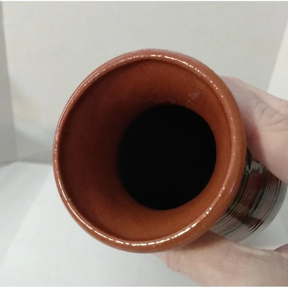 Glazed Mexican Vase Earthtones Hand Made Studio Pottery Southwest design PRETTY!